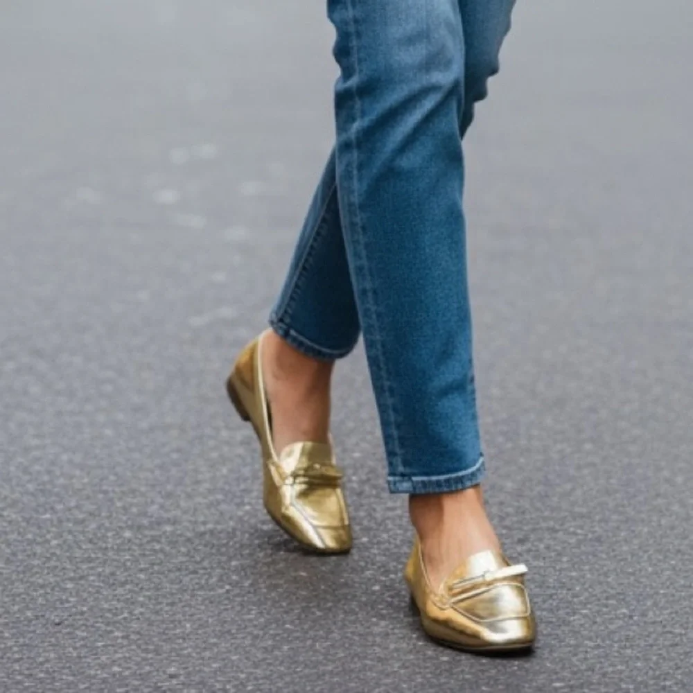 LifeStride Claudine Square Toe Block Heel Ballerina Flats NWOT Size 9.5M- Gold - Picture 2 of 9